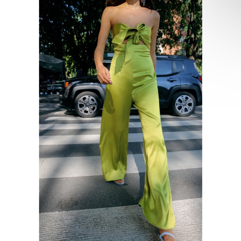 Zara cut out bow satin effect jumpsuit